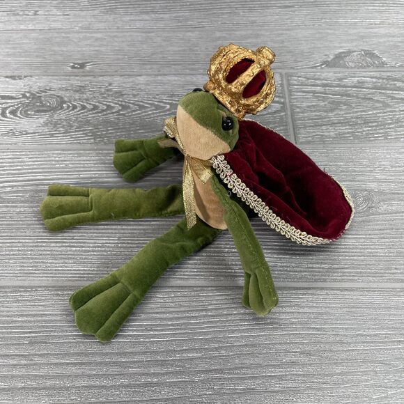 Mark Roberts Green Frog Prince King 9" Decorative Stuffed Plush Velvet Red Cape - Picture 3 of 12